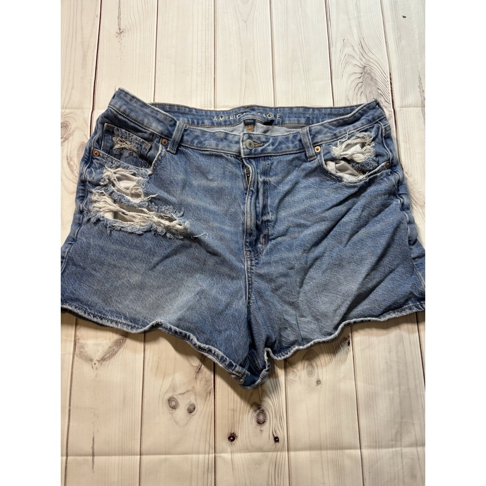 American Eagle Outfitters Women 18 Mom Shorts Denim Ripped Medium Wash Cut-Off